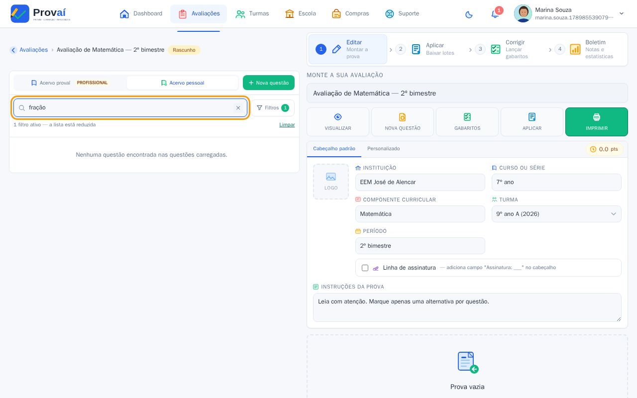 Banco de questões com a busca e a lista de questões